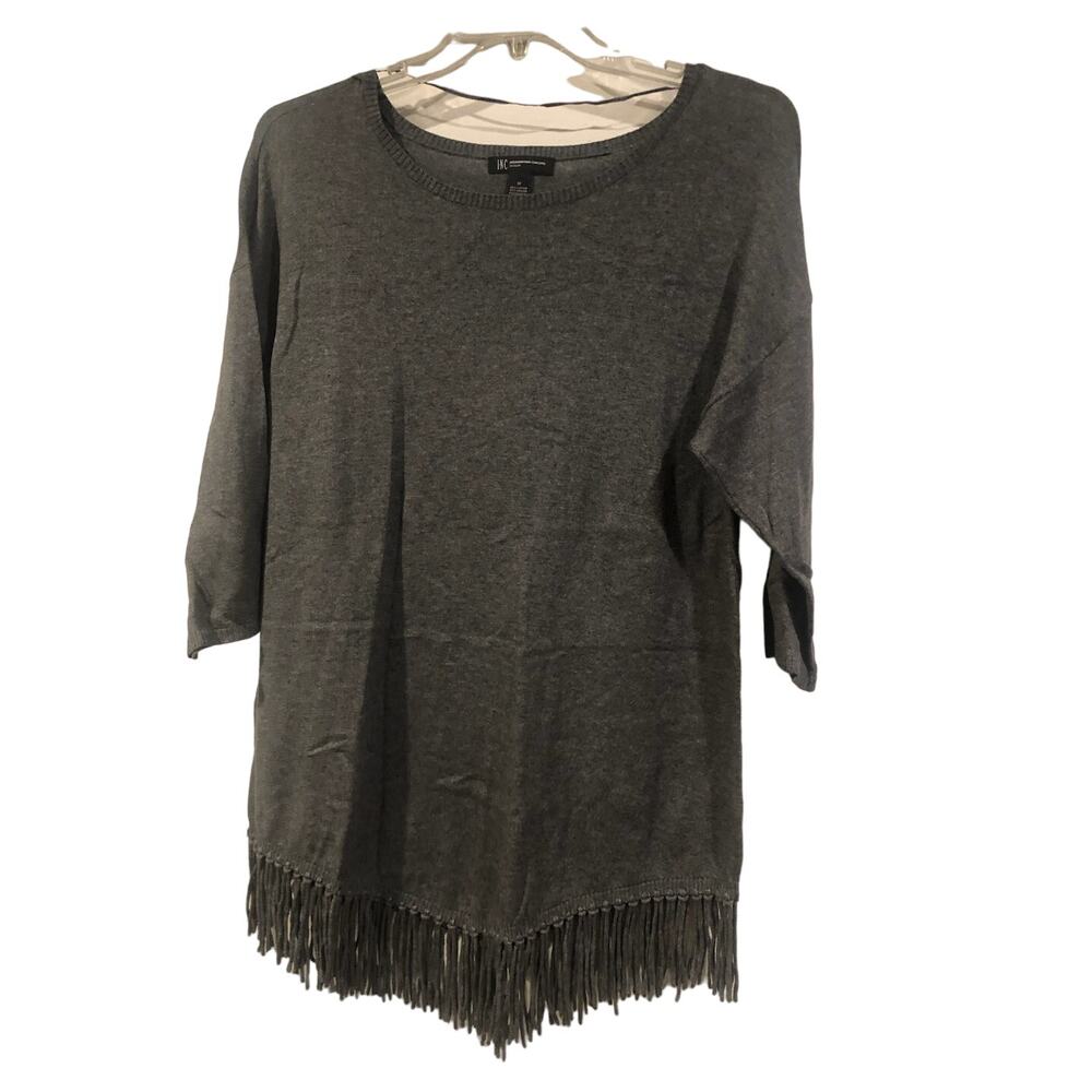 NWT INC International Concepts Plus Size Macys Womens New Grey Fringe Sweater